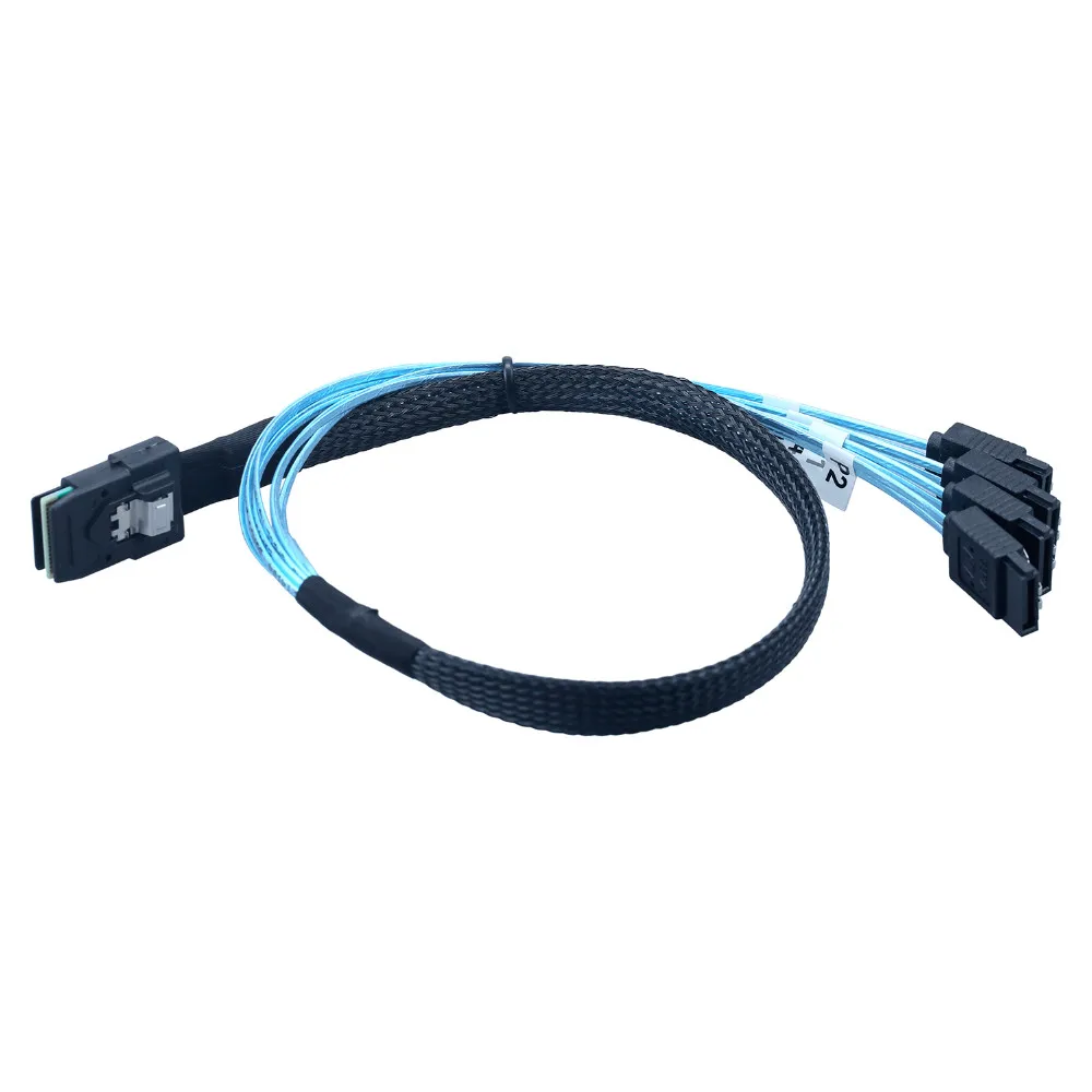 Mini SAS 4i SFF-8087 36P 36-Pin Male to 4 SATA 7-Pin Splitter Adapter Cable 0.5M Connecter SFF-8087 to 4x SATA Cable 10Gbps Band