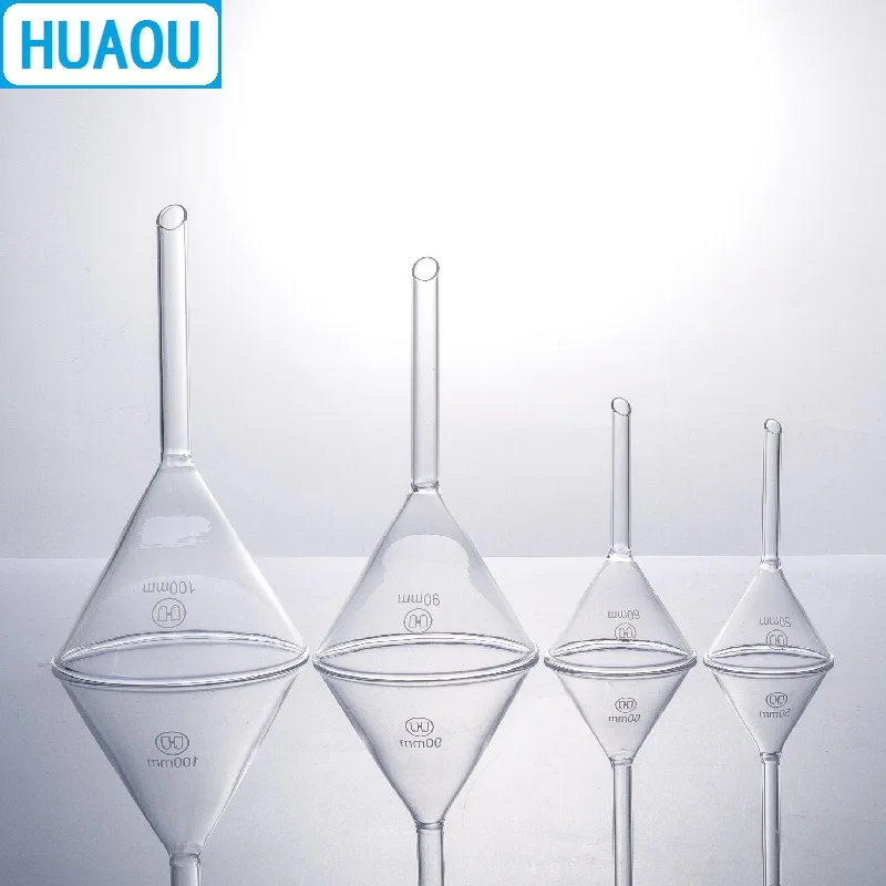 HUAOU-Entonnoir à Tige Courte, Angle Résistant à 60, Borosilicate, Verre 3.3, Équipement de Chimie de Laboratoire, 50mm