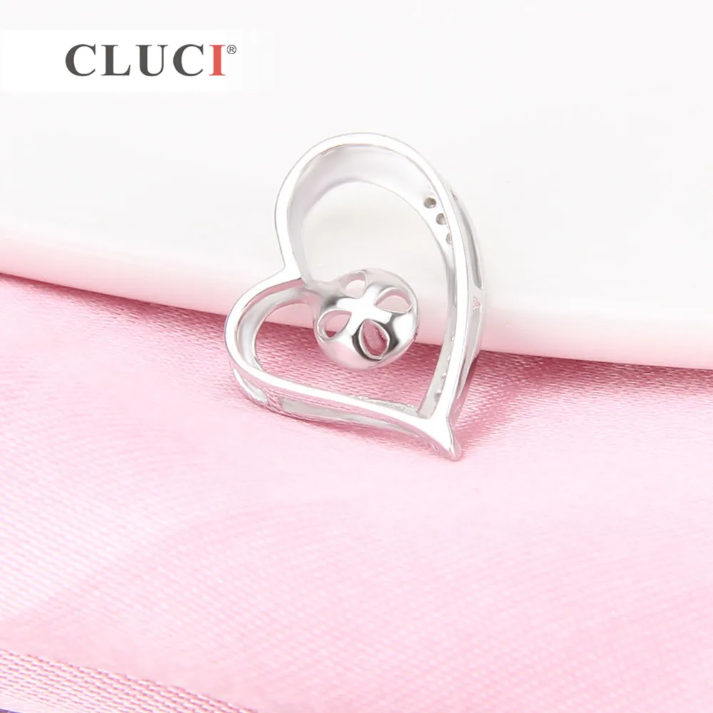CLUCI 925 Sterling Silver Crystal Pendant Mounting Heart Necklace Zircons LOVE Pendant Necklace Rhinestone Lover Gifts SP200SB