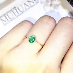 Emerald Ring 925 Sterling Silver Natural Real Emerald Fine Green Gem Jewelry 4*6mm