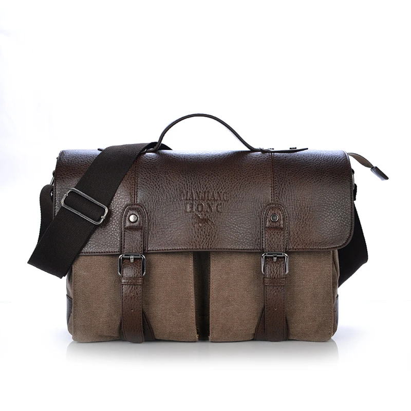 MANJIANGHONG Men's Canvas vintage Casual Briefcase man Business Shoulder Messenger Bag men Laptop Handbag male Messenger Bags