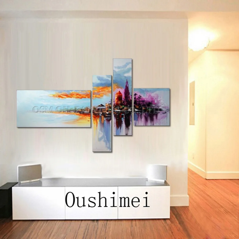 Professional Artist Pure Handmade Abstract Urban Landscape Oil Painting on Canvas High Quality Abstract City Oil Painting