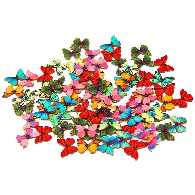 50pcs Butterflies Buttons Mixed Buttons Scrapbooking Wooden Snaps
