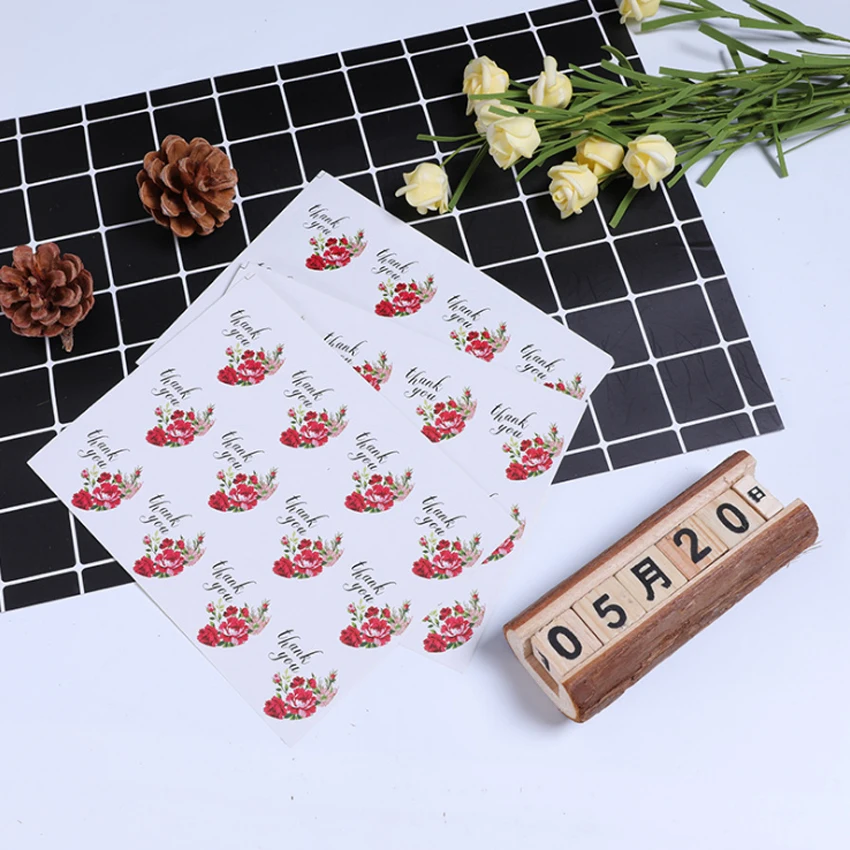 1200pcs/lot Romantic Thank you Rose Flower  Round Sealing Sticker DIY Multifunction Adhesive Packaging Sealing Label Sticker