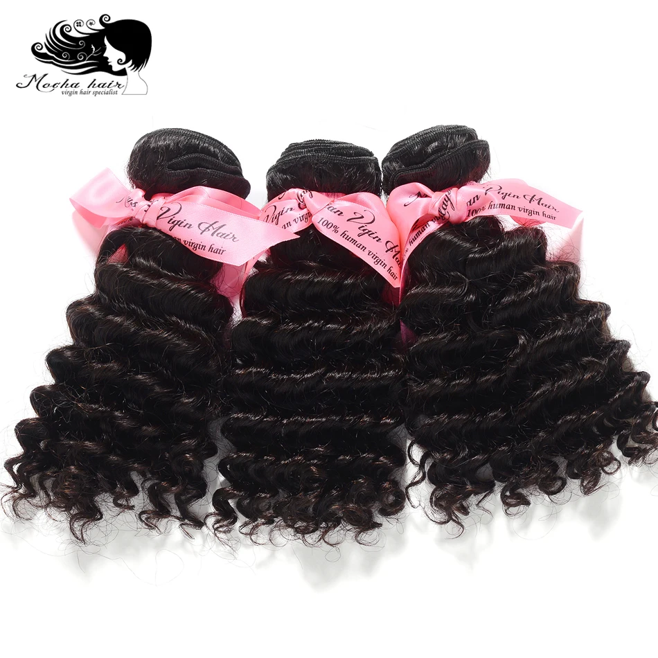 Mocha Hair  Malaysian Remy Hair Deep Wave 100% Human Hair Weave 3 Bundles Natural Color 12