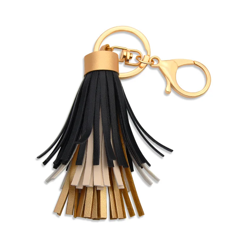 Bag Keychain Multilayer Leather Tassel Metal Keyring Black Blue Fringe Charms Women Fashion Jewelry Gift Sleutelhanger Chaveiros