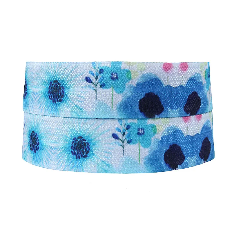 

FLRA Elastic(100yards/lot) Blue floral foe for elastic hair ties