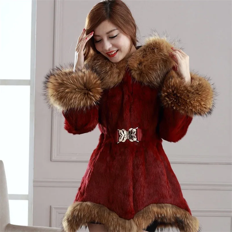 Faux fur jackets women autumn and winter Rabbit hair fur coat Thick Hooded fox fur collar fur coats Female Outerwear