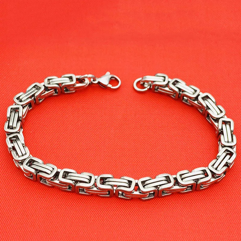 Men Chain Silver Tone 316 Stainless Steel Bracelt Length 18-25cm Byzantine Box Link Necklace Bracelet