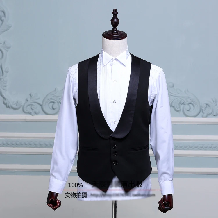 

Free ship mens black/white with collar vest stage performance dance/stuido vest/This is only vest, not include shirt