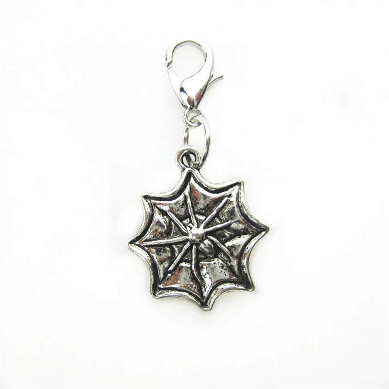 

20pcs/lot Spider web dangle charms lobster clasp charms diy bracelet pendants jewelry accessory hanging charms