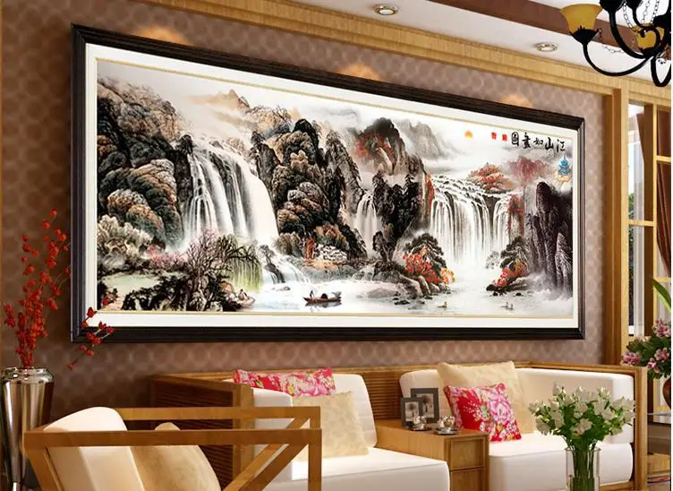 Needlework Art Craft Cross stitch,Full Embroidery Kit,Rich River Mountains Waterfall Chinese Scenic Cross-Stitch Wall Decor