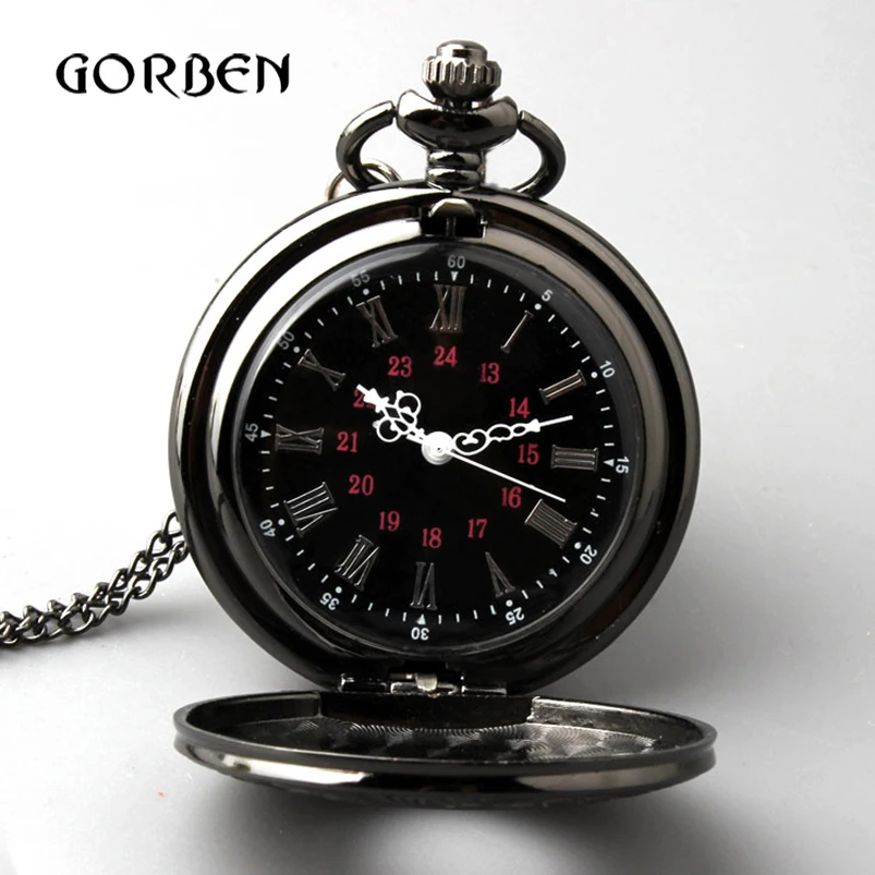 Retro Bronze Vintage Pocket Watch Necklace Chain Pendant Black Antique Steampunk Mens Quartz Pocket Watches Relogio De Bolso