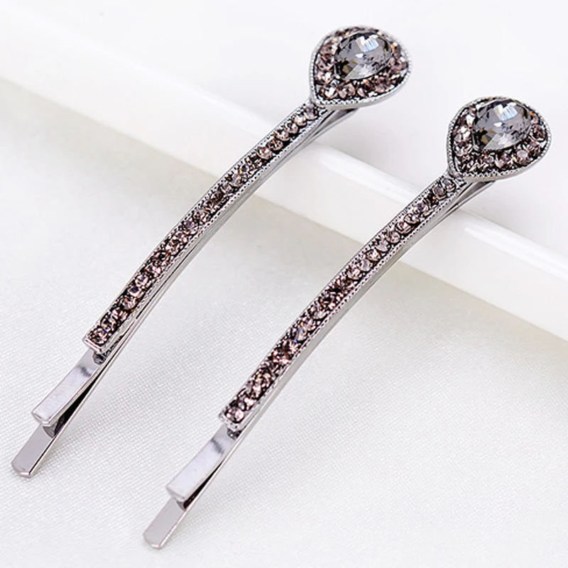 1 Pair Vintage Hair Accessories Luxury Rhinestone Hair Clips Waterdrop Crystal Barrette For Women Girls Jewelry