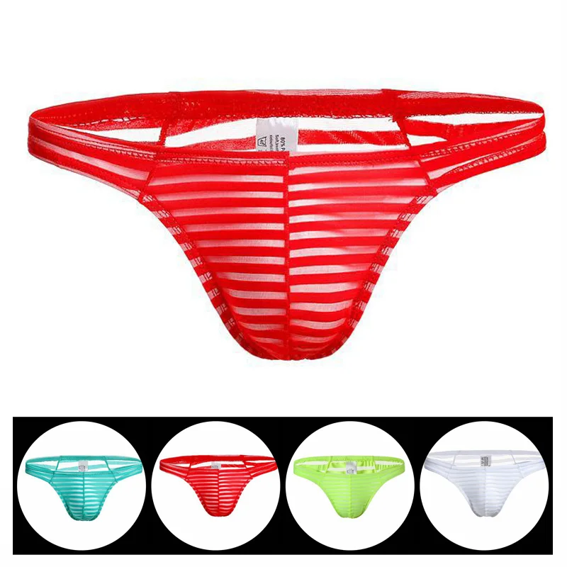 Sexy Male jockstrap gay underwear 2019 hot  String Homme Transparent Sexi Men's Ice Silk Underwear Thong Breathable T-back