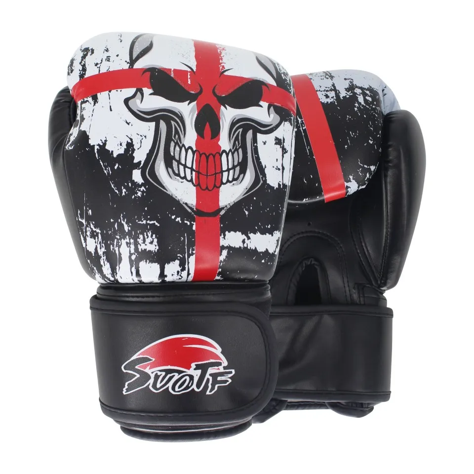 SUOTF MMA Black Boxing Skull Sports Leather Gloves Tiger Muay Thai boxing pads fight Women/Men sanda boxe thai glove box mma box