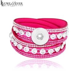 New Interchangeable Crystal 086 Rhinestones Velvet Leather Bracelet 18mm Snap Button Jewelry Charm Bangle For Women Gift 39cm