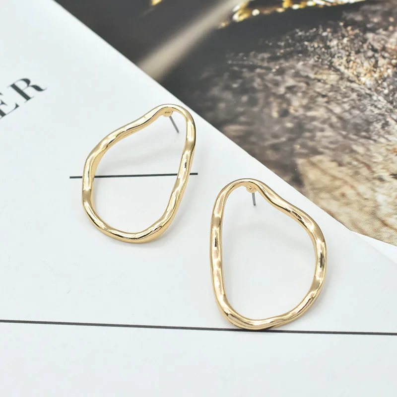 Carvejewl big stud earrings irregular round circle simple metal earrings for women girl jewelry unique fashion European earrings