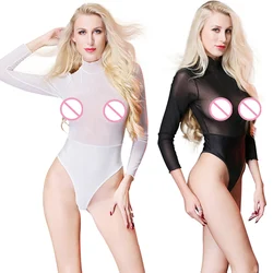 Summer Sexy Bodysuits Women Black Mesh Sheer One Piece Transparent Bodysuit Beachwear Long Sleeve Jumpsuit Overalls For Women