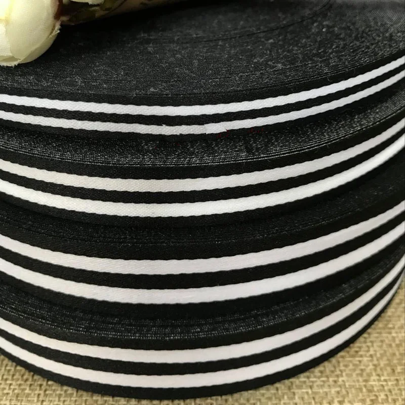 Hot 25MM Black and White bottom White stripe grosgrain ribbon DIY clothing sewing fabric supplies backpack Accessories ruban