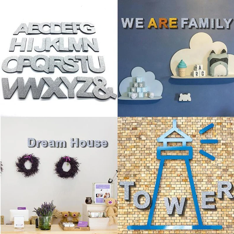 3D Wall Sticker 26 Letters DIY Home Room Art Decor Decals Glitter Mail Box for Background Wall Decor