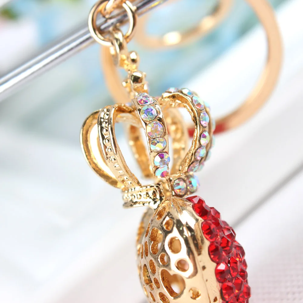 Lovely Crown Red Heart Keyring Cute Rhinestone Crystal Charm Pendant Key Bag Chain Women Jewelry Birthday Party Gift