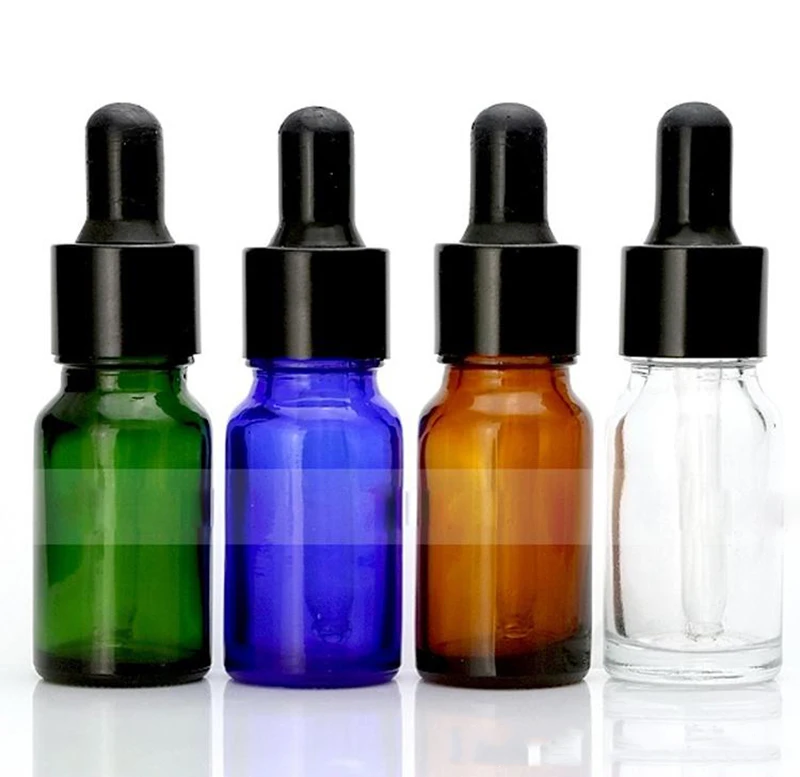 In Stock 10ml Amber Clear Blue Green Glass Dropper Bottle Round Shape Empty E liquid Essential oil Bottle With Gold Black Cap