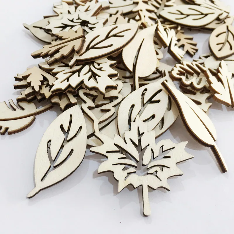 24Pcs 20x40mm mixed leaf Natural wooden Scrapbooking Carft Handmade Accessories Home Decorations