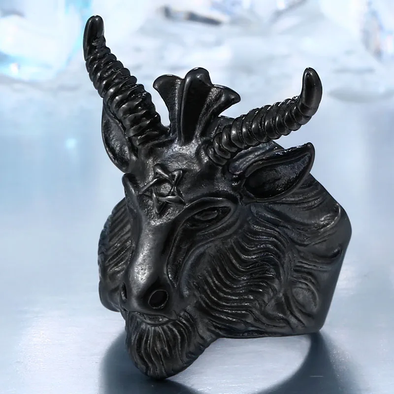 Beier 316L Stainless Steel Vintage  Big Goat Head Ring Nose viking  Animal Jewelry for Men