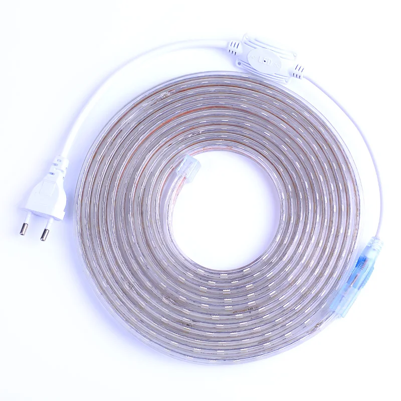 Bande lumineuse Flexible étanche SMD 5050 AC220V, 60 s/m, ruban RGB avec prise d'alimentation, 1M/2M/3M/5M/6M/10M/15M/25M