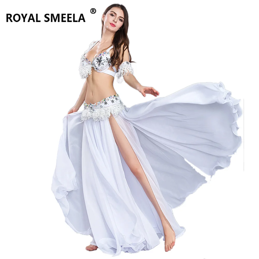 Sexy Oriental belly dance costumes set belly dancing clothes white belly dancing dress Bra Belt Skirt 3pcs suit belly dance set