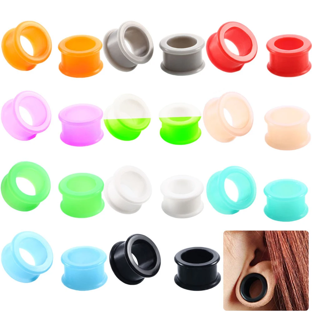 Alisouy Silicone Flexible Thin Double Flared Ear Plugs Flesh Tunnel Ear Gauge Expander Stretcher Earlets Earrings Ear Piercing