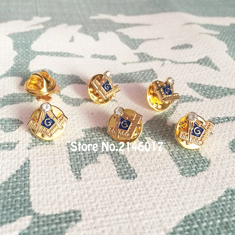 

100pcs 11mm Small Masonic Free Masons Lapel Pins Enamel Masonry Custom Badge Square and Compass G with Rhinestone