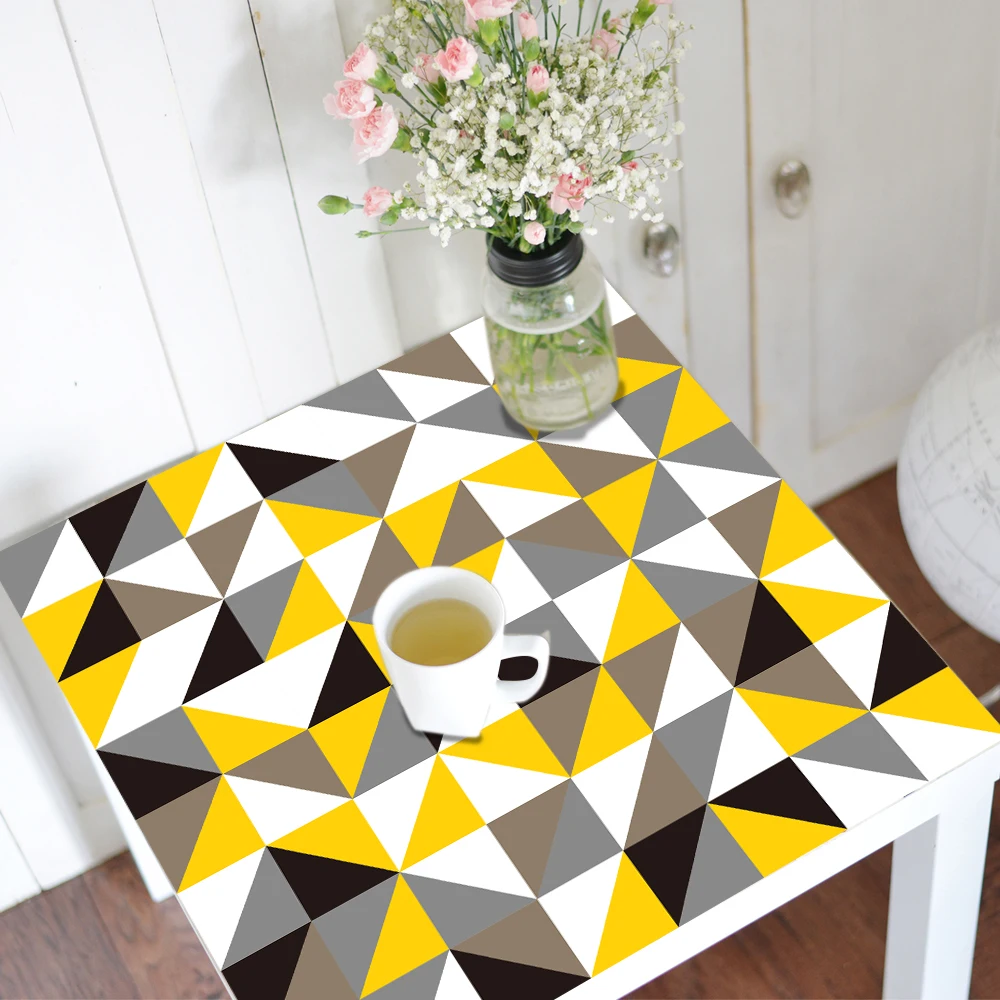 55x55cm Yellow Triangle 3D View Table Stickers Self Adhesive Vinyl Dining Room Kitchen Furniture Contact Paper Waterproof Decals