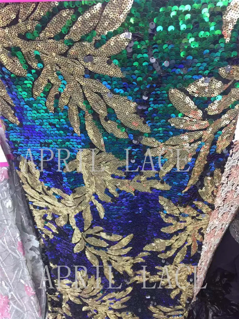 

5yards/bag P001 good quality 4 COLOR nice good quality sequin embroidery net mesh lace fabric for sawing evening dress/wedding