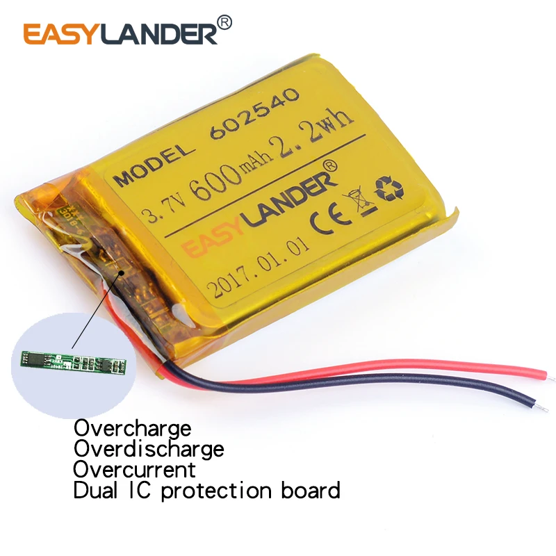 10 buah/lot baterai polimer Lithium Li-ion 602540 3.7V 600mAh dapat diisi ulang 062540