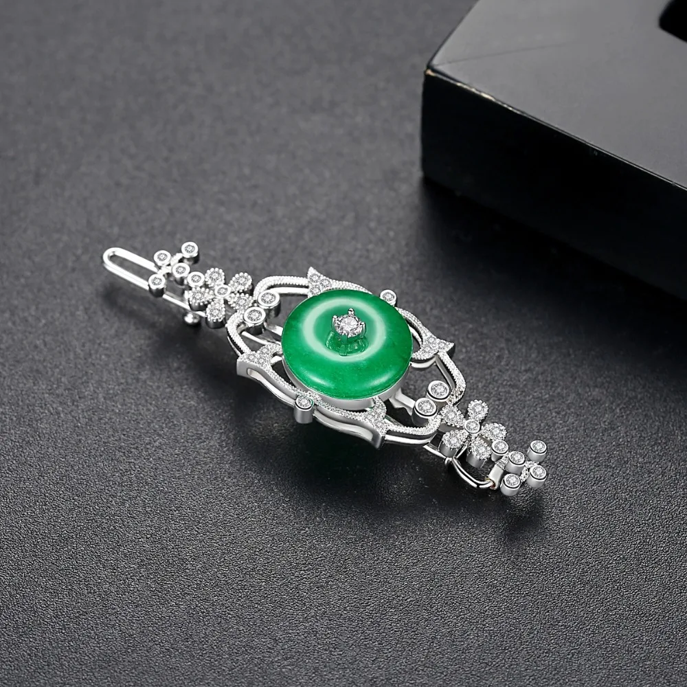 LUOTEEMI Green Jade Color Vintage Hair Pins Luxury Cubic Zirconia Bridal Wedding Hair Clip Elegant Women CZ Hair Accessories