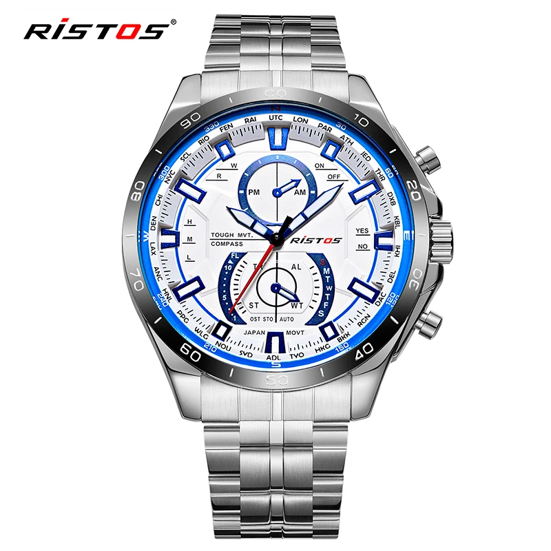 

Ristos Brand Calendar Extreme Sports Quartz Watch Military Casual Stainless Steel Watches Reloj Masculino Men Wristwatch Mentre