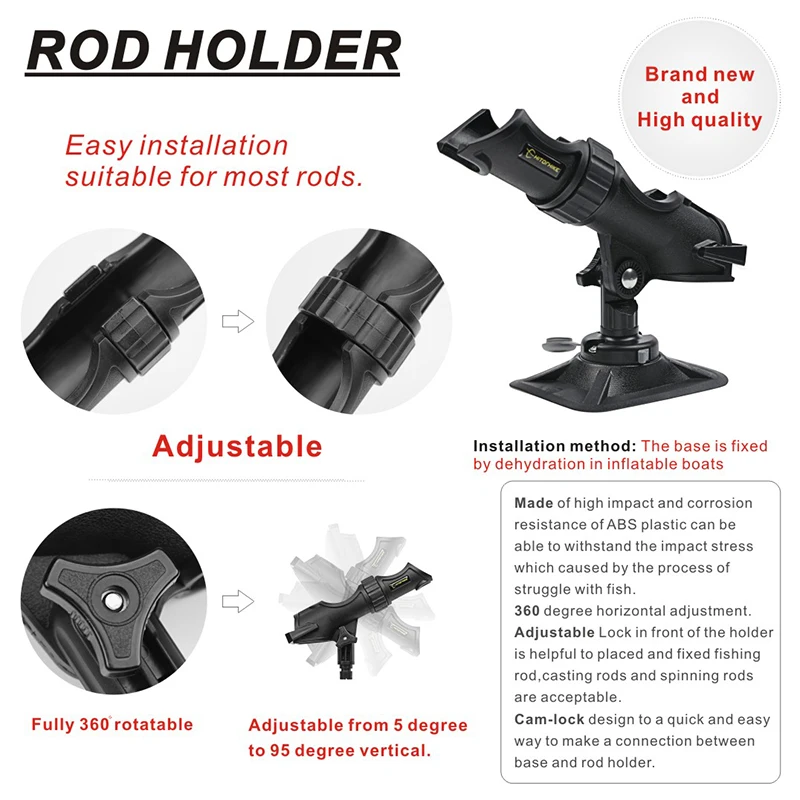 Fishing Support Rod Holder Bracket Kayaking Yacht Fishing Tackle Tool 360 Degree Rotatable Rod Holder With Screws For Boat