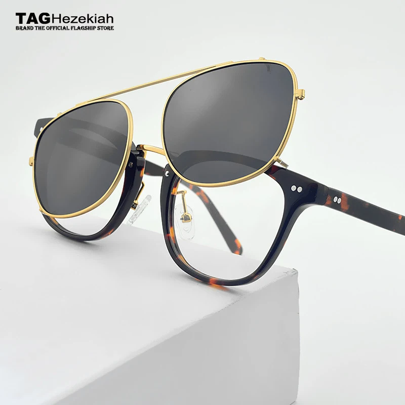 2024 TAG Hezekiah brand Retro Glasses Frame Men Women With  Sunglasses Clip Eyeglasses Polarized For Male Multi-Purpose Eyewear