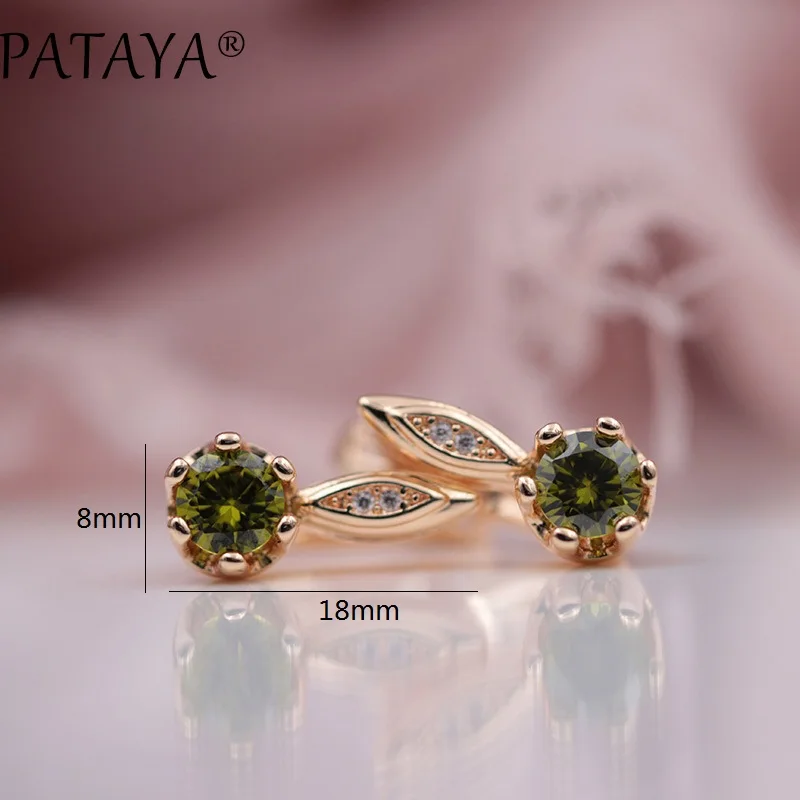 PATAYA 328 Anniversary 585 Rose Gold Color Olive Round Tricolor Natural Zircon Dangle Earrings Women Wedding Party Fine Jewelry