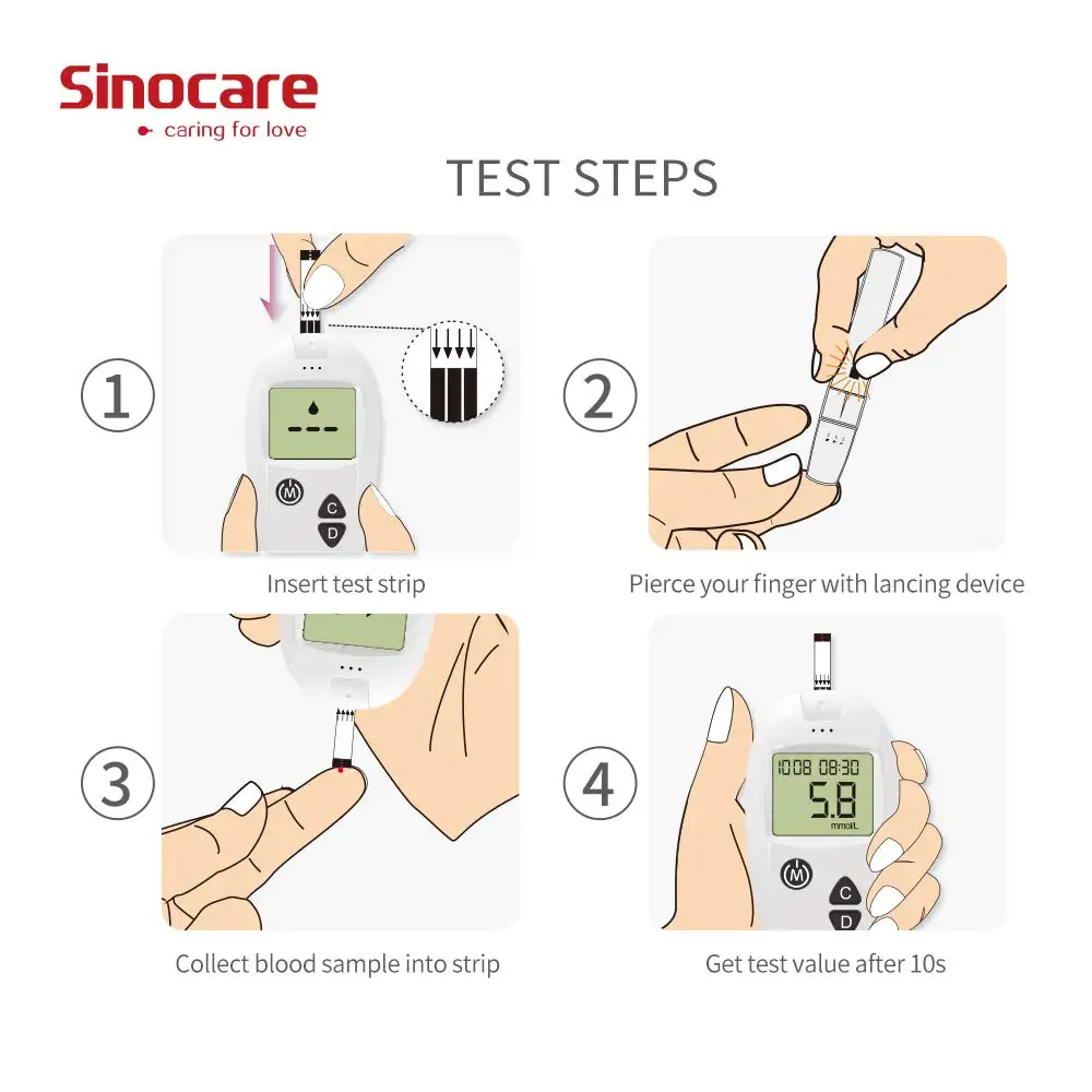 Sinocare Safe Accu CE Blood Glucose Meter Test Strips Lancets Glucometer Kit Medical Device for Diabetes Sugar Test