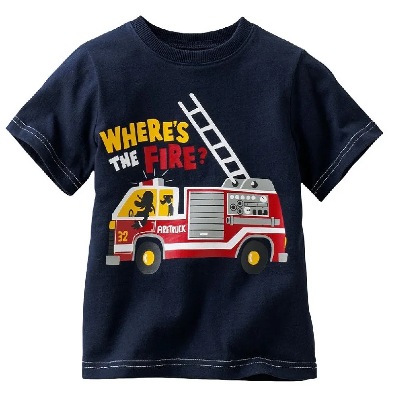 

Fire engine Rescue Boys T-Shirts Fire truck Baby Boys Clothes Short Sleeved Tee Shirts Children Clothing Shirt Tops