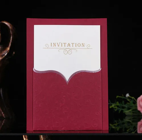 

free shipping 50pcs/lot elegant win red wedding invitation card business birthday invitations free customize printable