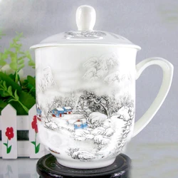 Free shipping Ceramic Cup,Jingdezhen bone china cup with lid,Office individual Handpainted cup