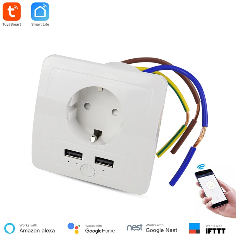 Google Home Compatible EU Standard Smart Outlet WiFi Wall Socket Timer Voice Remote Control Via Alexa Support 15A 220V