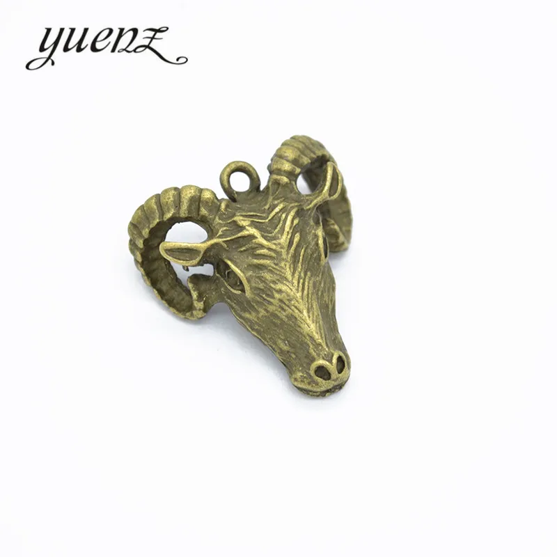 YuenZ 2 pcs Antique Charm metal 3D Ram head pendants for necklace jewelry making 31*29mm D9226