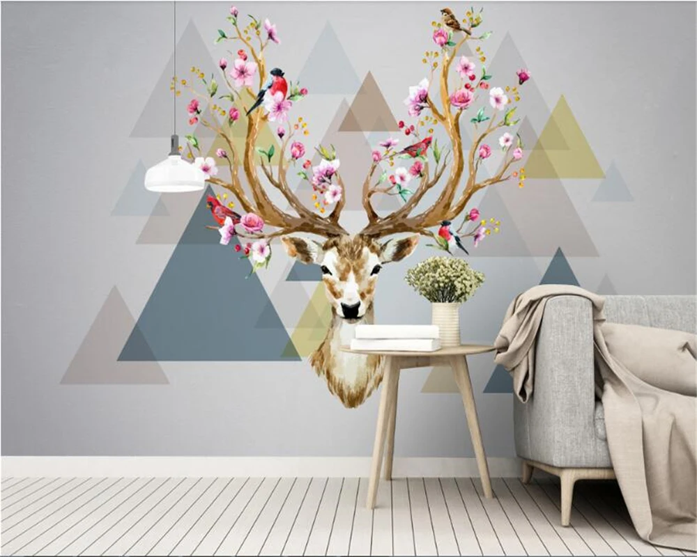 beibehang American Super Silky papel de parede Wallpaper Simple Fashion Hand-painted Elk Head Art Three-dimensional Mural Wall