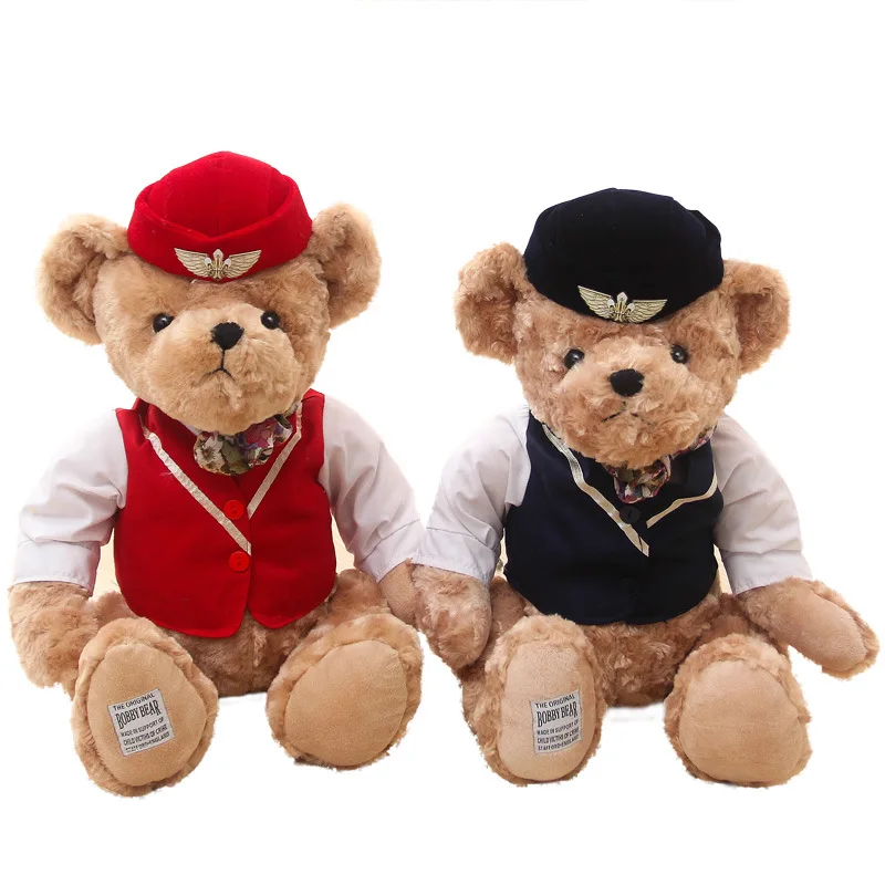 

28CM Teddy Soft PP Cotton Stuffed Captain&Flight Attendant Bear Toy Boys&Girls Bear Plush Kids Doll Valentine's Day Gift 3 Style