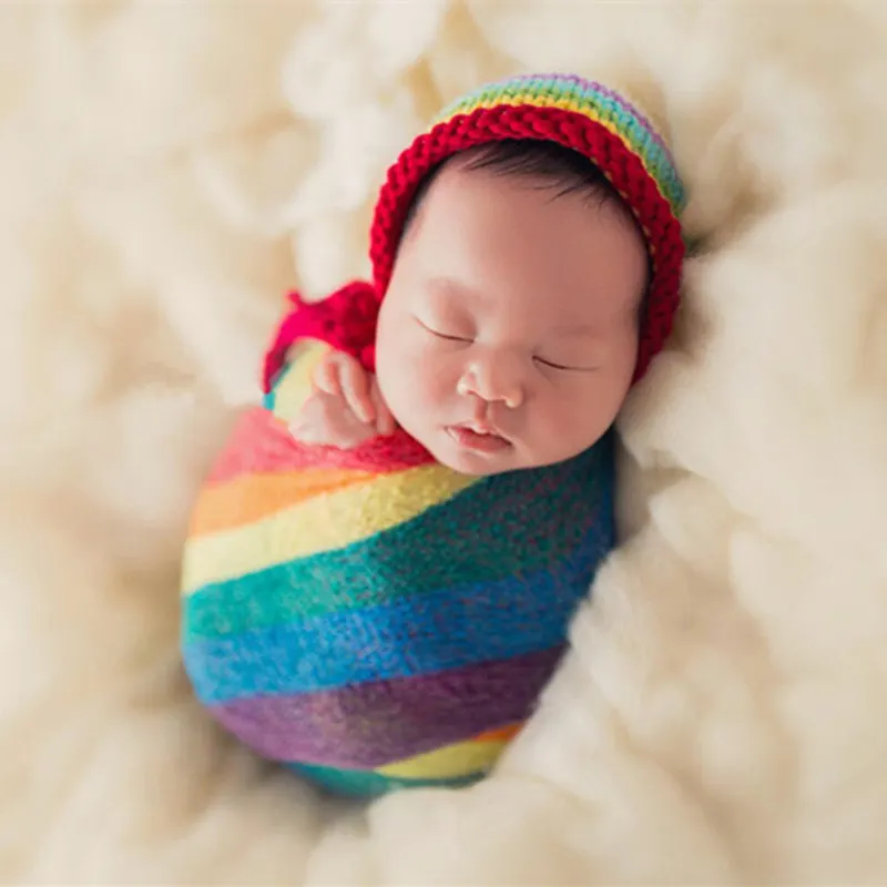 Rainbow wrap newborn photography props,Multi color wrap photography props,newborn stretch blanket backdrop props(40*150 cm)